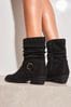 Lipsy Black Regular Fit Suedette Flat Ruched Buckle Boot