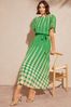 Jane straight-leg pants Green Spot Printed Tulip Sleeve Belted Pleated Midi Summer Dress