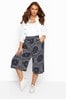 Yours Curve Navy Tile Print Crinkle Culottes