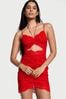 Victoria's Secret Lipstick Red Ruched Lace Cutout Dress