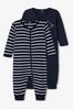 Name It Navy Stripe and Whale Print 2 Pack Long Sleeve Sleepsuit
