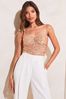 Lipsy Rose Gold Sequin Ruched Corset Cami Top