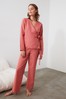 Trendyol Pink Rose Wrap Top Pyjamas
