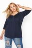 Yours Navy Curve Pleated Henley Top