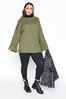 Yours Curve Khaki Green Ribbed Wide Sleeve Knitted Jumper