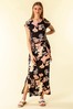 Roman Black Belted Floral Maxi Dress