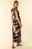 Roman Black Belted Floral Maxi Dress