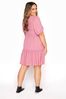 Yours Curve Pink Curve Acid Wash Chambray Tiered Dress