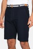 Threadbare Navy Yell Belted Cotton Oxford Chino Shorts