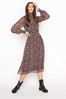 Long Tall Sally Black Multi Floral Chiffon Shirred Midi Dress