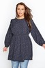 Yours Limited Blue Polka Dot Frill Smock Top