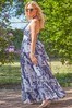Roman Blue Patchwork Floral Print Halterneck Maxi Dress