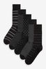 Black/Grey Mix 5 Pack Pattern Socks