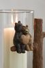 Brown Bertie The Bear Glass Hurricane Candle Holder