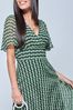 Jolie Moi Green V-Neck Pleated Chiffon Maxi Dress