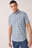 Blue Check Regular Fit Short Sleeve Easy Iron Button Down Oxford Shirt