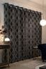 Charcoal Grey Geometric Cut Velvet Collection Luxe Eyelet Lined Curtains