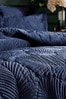 Paoletti Navy Blue Palmeria Quilted Velvet Duvet Cover and Oxford Border Pillowcase Set