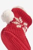 The Little Tailor Babies Red Christmas Fairisle Knitted Booties With Pom Poms