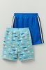 Crew Clothing Company Blue Transport And Plain All-Over Print Jersey Shorts Two Pack
