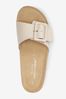White Forever Comfort® Leather Single Strap Footbed Sandals