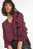 JD Williams Red Ditsy Floral Ruffle Trim Sleeve Top