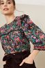 Monsoon Black Embroidered Patch Print Top