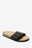 Black Forever Comfort® Leather Single Strap Footbed Sandals