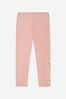 Girls Cotton Jersey Logo Leggings in Pink