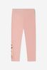 Girls Cotton Jersey Logo Leggings in Pink