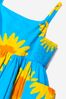 Girls Cotton Voile Sunflower Print Dress in Blue