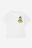 Boys Cotton Jersey Island Print T-Shirt in White