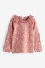 Pink Ditsy Brushed Broderie Collar Top (3mths-7yrs)