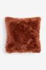 Rust Brown Long Faux Fur Square Cushion