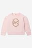 Girls Cotton Studded Logo Sweatshirt in Pink