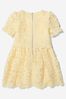 Girls Floral Guipure Lace Dress in Yellow