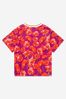 Girls Cotton Poppy Print Logo T-Shirt in Red