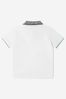 Boys Cotton Pique Logo Print Polo Shirt in White