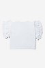 Girls Cotton Ruffle Sleeve Logo T-Shirt in White