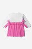 Girls Cotton Ruffle Trim Logo Dress in Pink