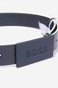 Boys Leather Belt With Branded Buckle in Navy
