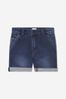 Boys Cotton Denim Fleece Shorts in Blue
