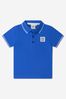 Baby Boys Cotton Pique Branded Polo Shirt in Blue