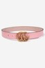 Unisex Leather Double G Buckle Belt in Pink