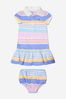 Baby Girls Cotton Striped Polo Dress With Knickers in Multicoloured