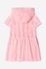 Girls Cotton Striped Hooded Dress in Pink