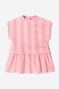Baby Girls Terry Cotton Striped Logo Dress in Pink
