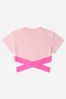 Girls Cotton Cropped Logo Tape T-Shirt in Pink