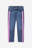 Girls Cotton Denim Logo Tape Skinny Jeans in Blue