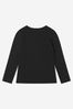 Girls Cotton Logo Print Long Sleeve T-Shirt in Black